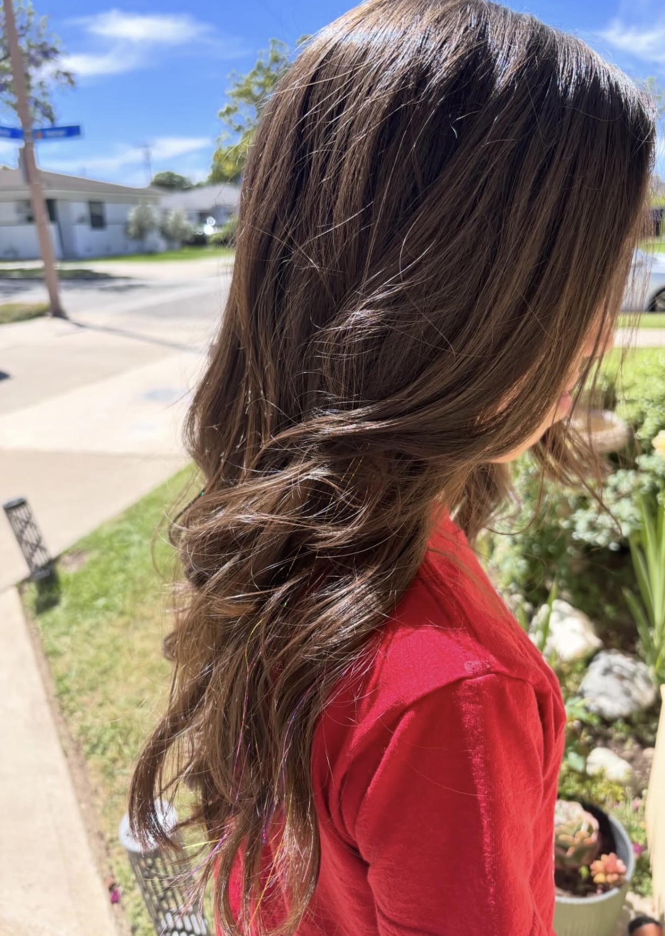 Brunette hair with dimensional highlights